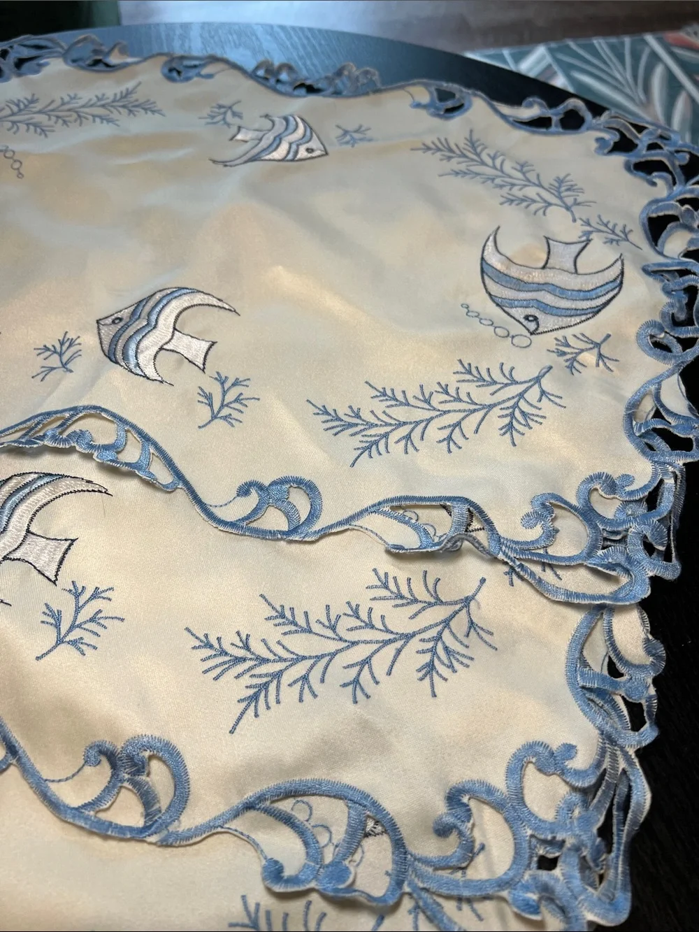 Set of 4 Vintage Blue and White Embroidered Nautical Beach House Fish Placemats